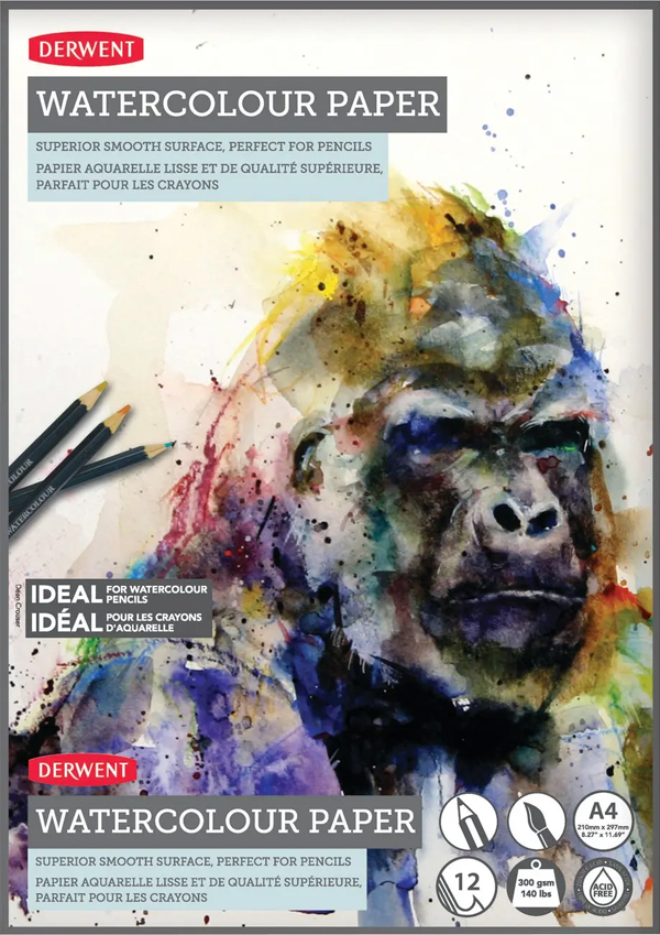 Block lápices acuarela Derwent 300 gr 12 hojas