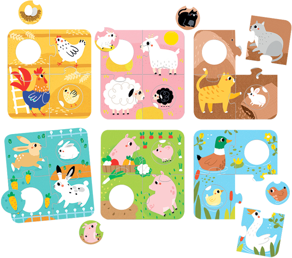 Puzzle Match the Farm Animals (36 piezas, 6 puzzles) 2+