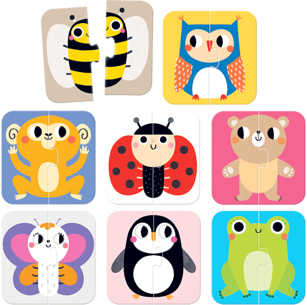 Puzzle Halves Animals (16 piezas, 8 puzzles) 18M+