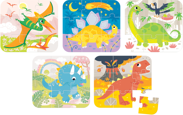 Puzzle Dinosaurs (45 piezas, 5 puzzles) 3+