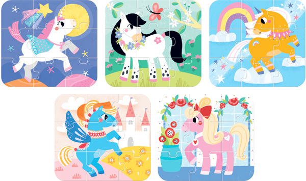 Puzzle Ponies (45 piezas, 5 puzzles) 3+