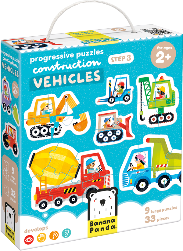 Puzzle Progressive Construction Vehicles (33 piezas, 9 puzzles) 2+