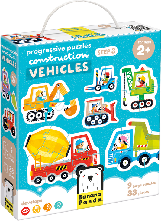 Puzzle Progressive Construction Vehicles (33 piezas, 9 puzzles) 2+
