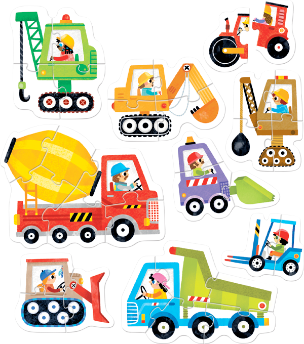 Puzzle Progressive Construction Vehicles (33 piezas, 9 puzzles) 2+