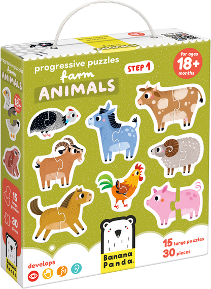 Puzzle Progressive Farm Animals (30 piezas, 15 puzzles) 18M+