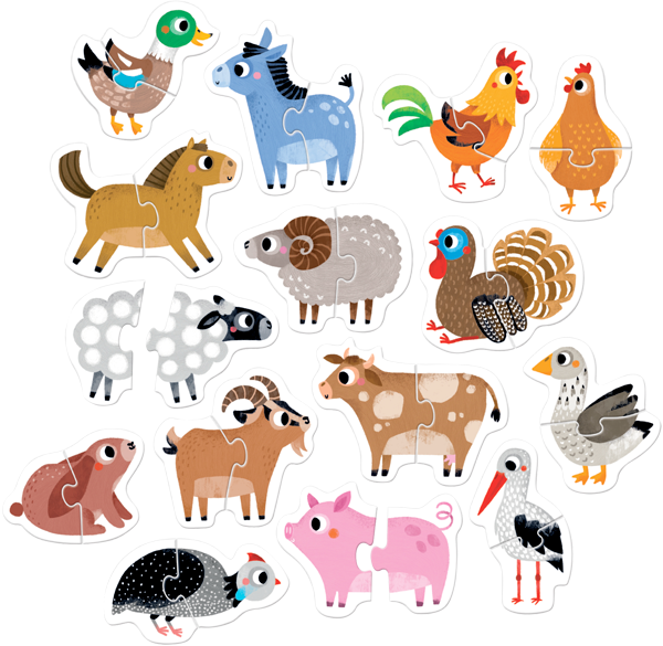 Puzzle Progressive Farm Animals (30 piezas, 15 puzzles) 18M+