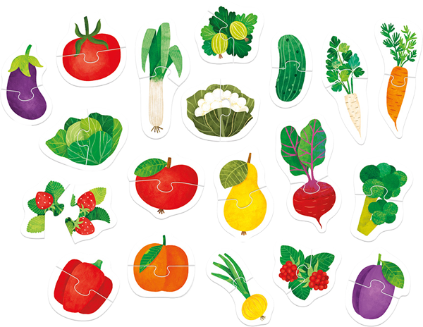 Mi primer puzzle: Frutas y verduras (38 piezas, 19 puzzles) 18M+