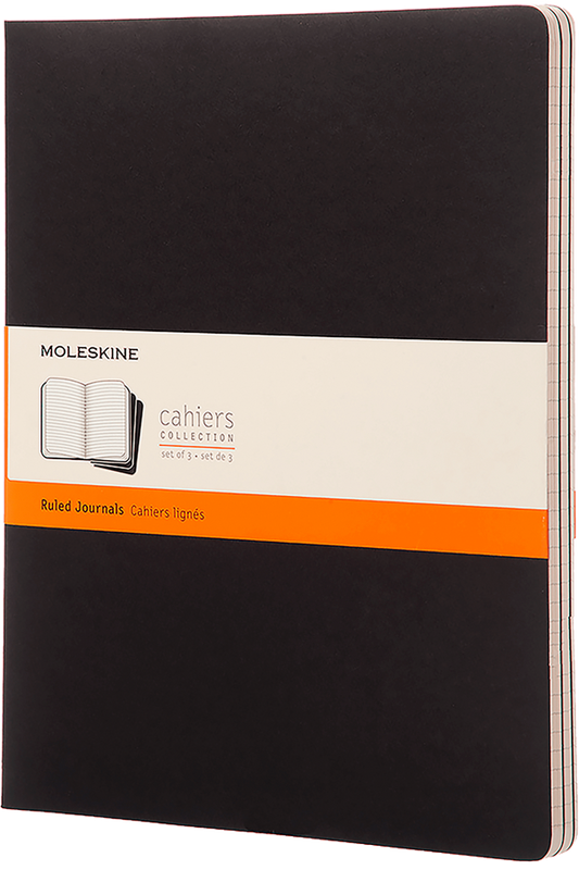 Libretas Cahier. Set de 3 - Tapa Blanda - XXL - Negro - De rayas