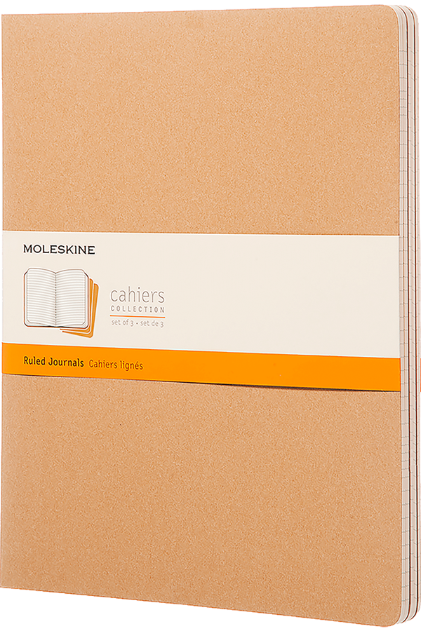 Libretas Cahier. Set de 3 - XXL - Marron kraft - De rayas