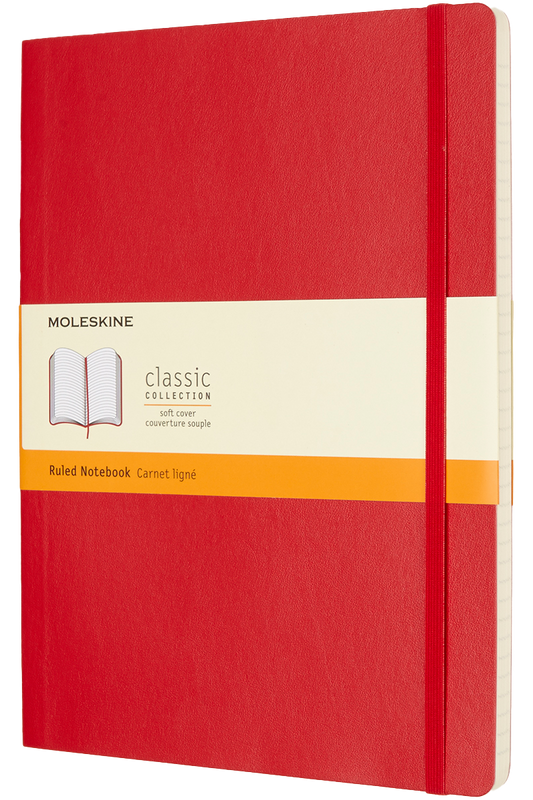 Cuaderno Clásico - Tapa Blanda - XL - Rojo escarlata - De rayas