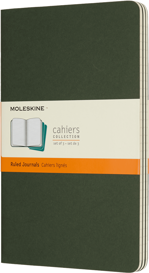 Libretas Cahier. Set de 3 - Tapa Blanda - Large - Verde mirto - De rayas