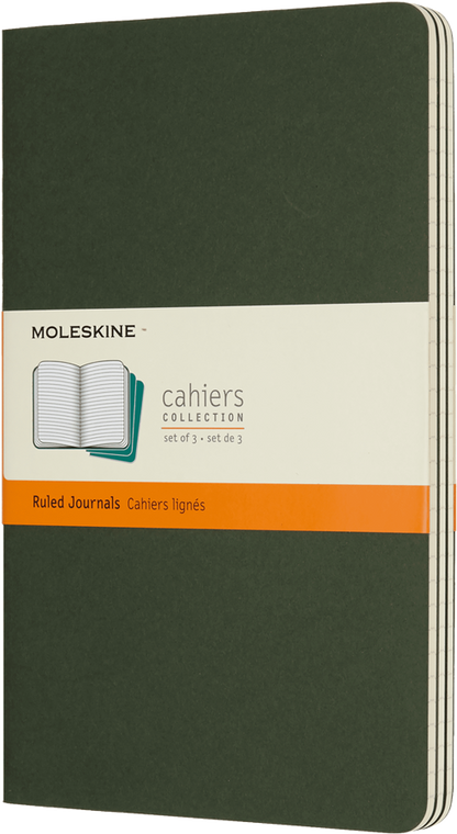 Libretas Cahier. Set de 3 - Tapa Blanda - Large - Verde mirto - De rayas