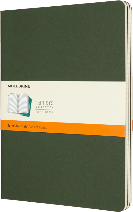 Libretas Cahier. Set de 3 - Tapa Blanda - XL - Verde mirto - De rayas