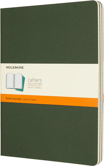Libretas Cahier. Set de 3 - Tapa Blanda - XL - Verde mirto - De rayas