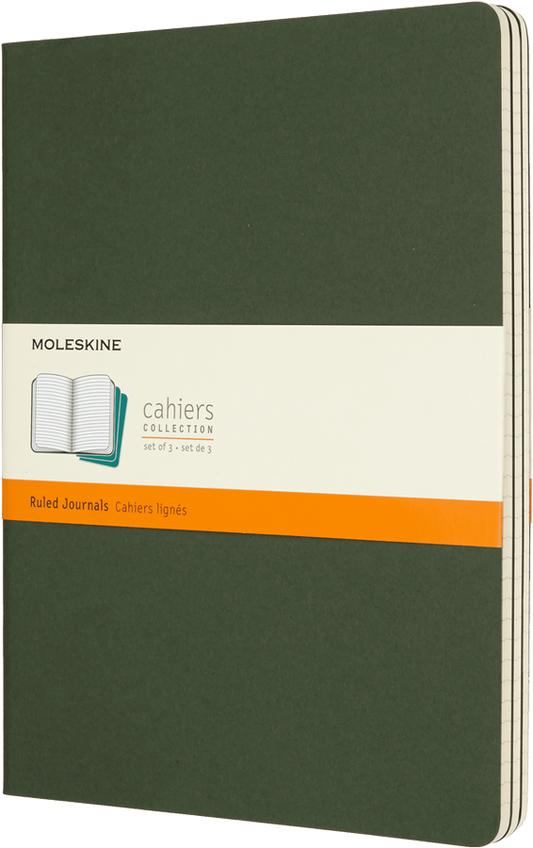 Libretas Cahier. Set de 3 - Tapa Blanda - XL - Verde mirto - De rayas
