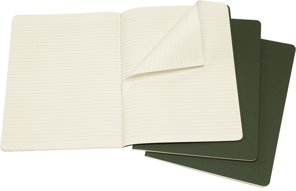 Libretas Cahier. Set de 3 - Tapa Blanda - XL - Verde mirto - De rayas
