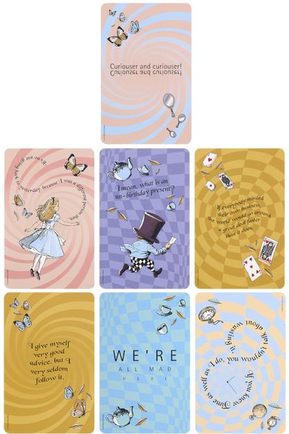 Lote de 7 tarjetas de felicitación con sobres Alicia en el País de las Maravillas