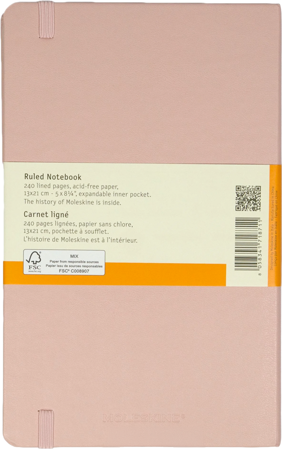 Cuaderno Clásico - Tapa dura - Large - Rosa claro - De rayas