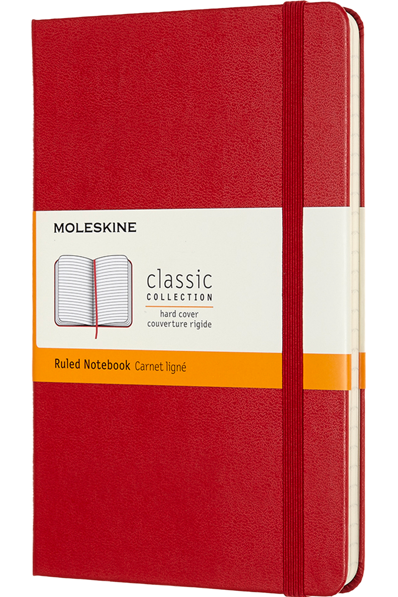 Cuaderno Clásico - Tapa dura - Medium - Rojo escarlata - De rayas