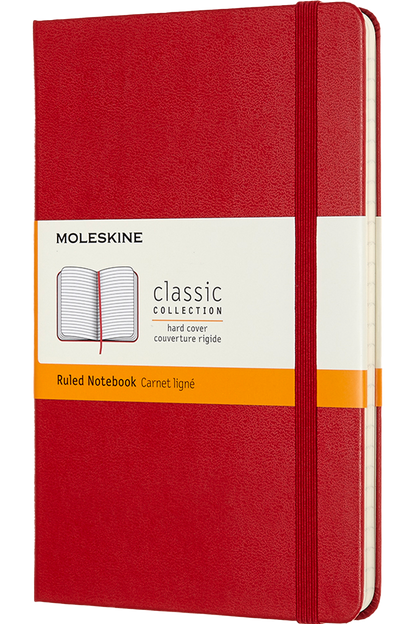 Cuaderno Clásico - Tapa dura - Medium - Rojo escarlata - De rayas