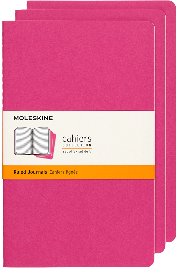 Libretas Cahier. Set de 3 - Tapa Blanda - Pocket - Rosa Cinetica - De rayas