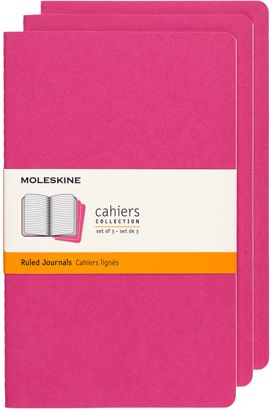 Libretas Cahier. Set de 3 - Tapa Blanda - Pocket - Rosa Cinetica - De rayas