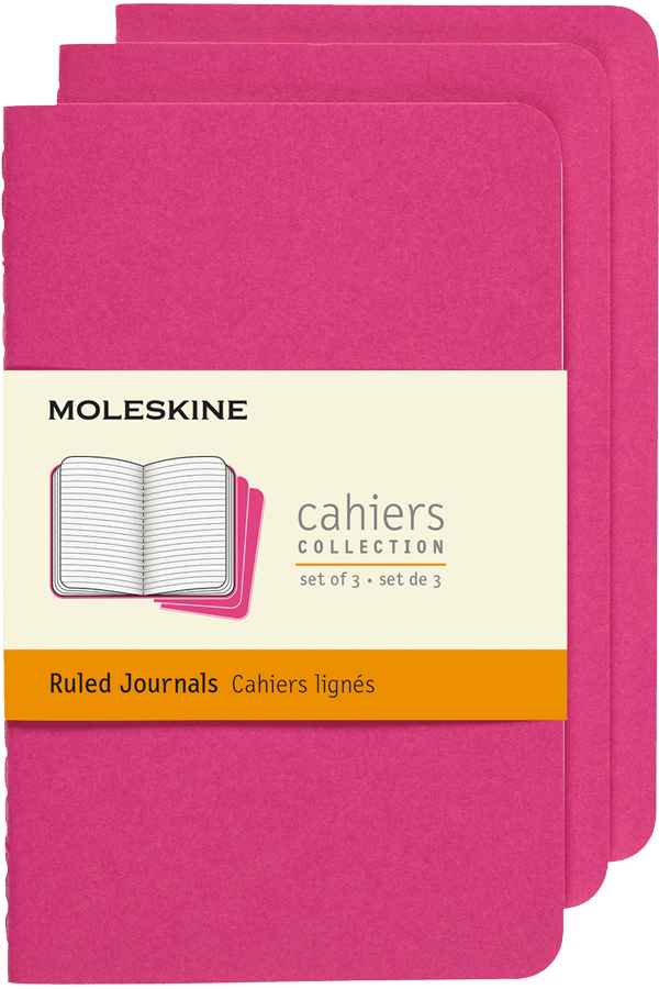Libretas Cahier. Set de 3 - Tapa Blanda - Large - Rosa Cinetica - De rayas