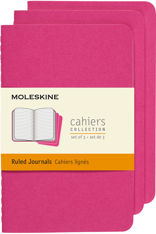 Libretas Cahier. Set de 3 - Tapa Blanda - Large - Rosa Cinetica - De rayas