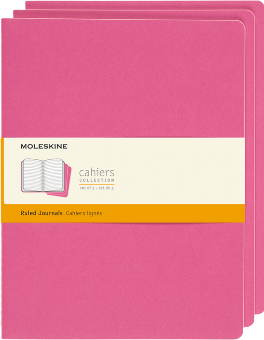 Libretas Cahier. Set de 3 - XL - Rosa Cinetica - De rayas