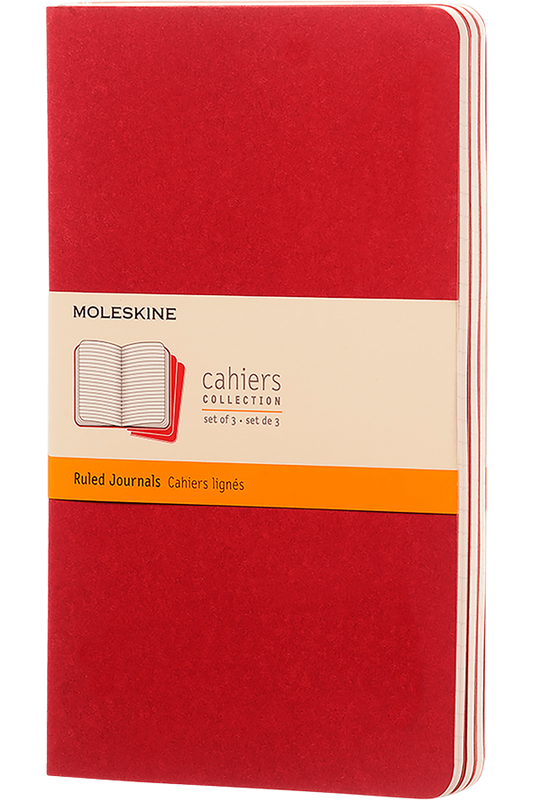 Libretas Cahier. Set de 3 - Tapa Blanda - Large - Rojo arandano - De rayas