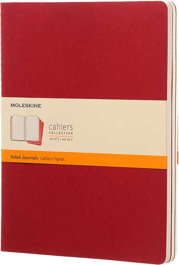 Libretas Cahier. Set de 3 - Tapa Blanda - XL - Rojo arandano - De rayas