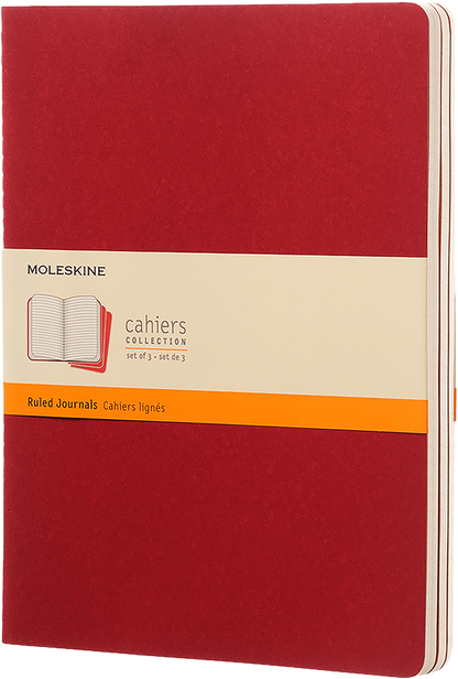Libretas Cahier. Set de 3 - Tapa Blanda - XL - Rojo arandano - De rayas