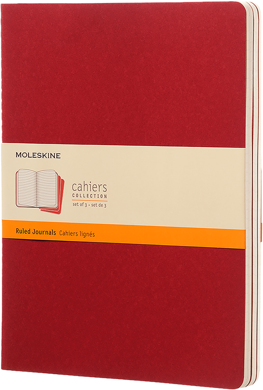 Libretas Cahier. Set de 3 - Tapa Blanda - XL - Rojo arandano - De rayas
