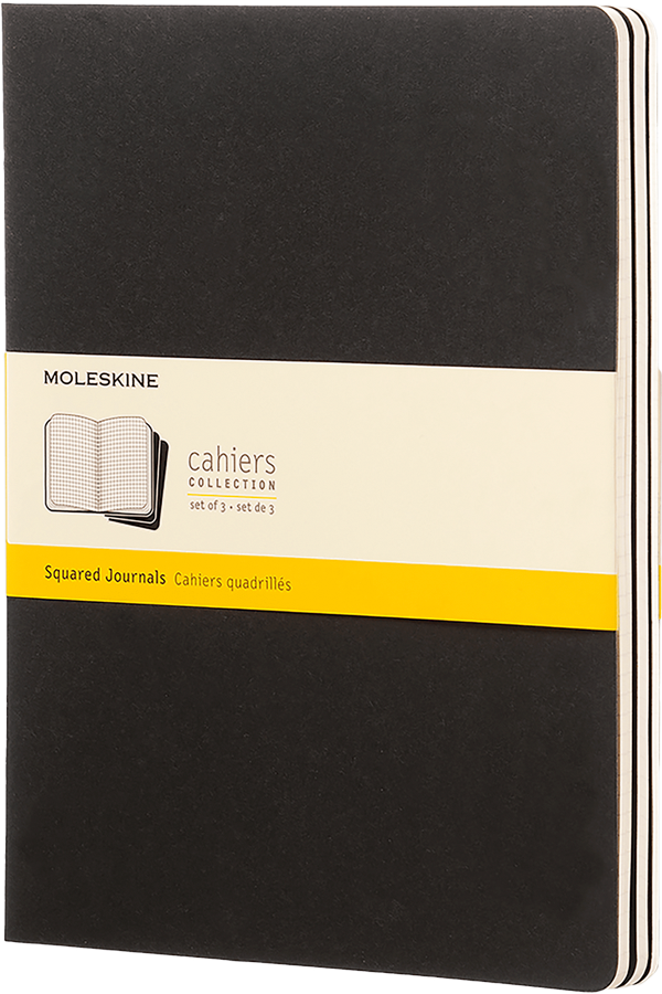 Libretas Cahier. Set de 3 - Tapa Blanda - XL - Negro - Cuadriculada